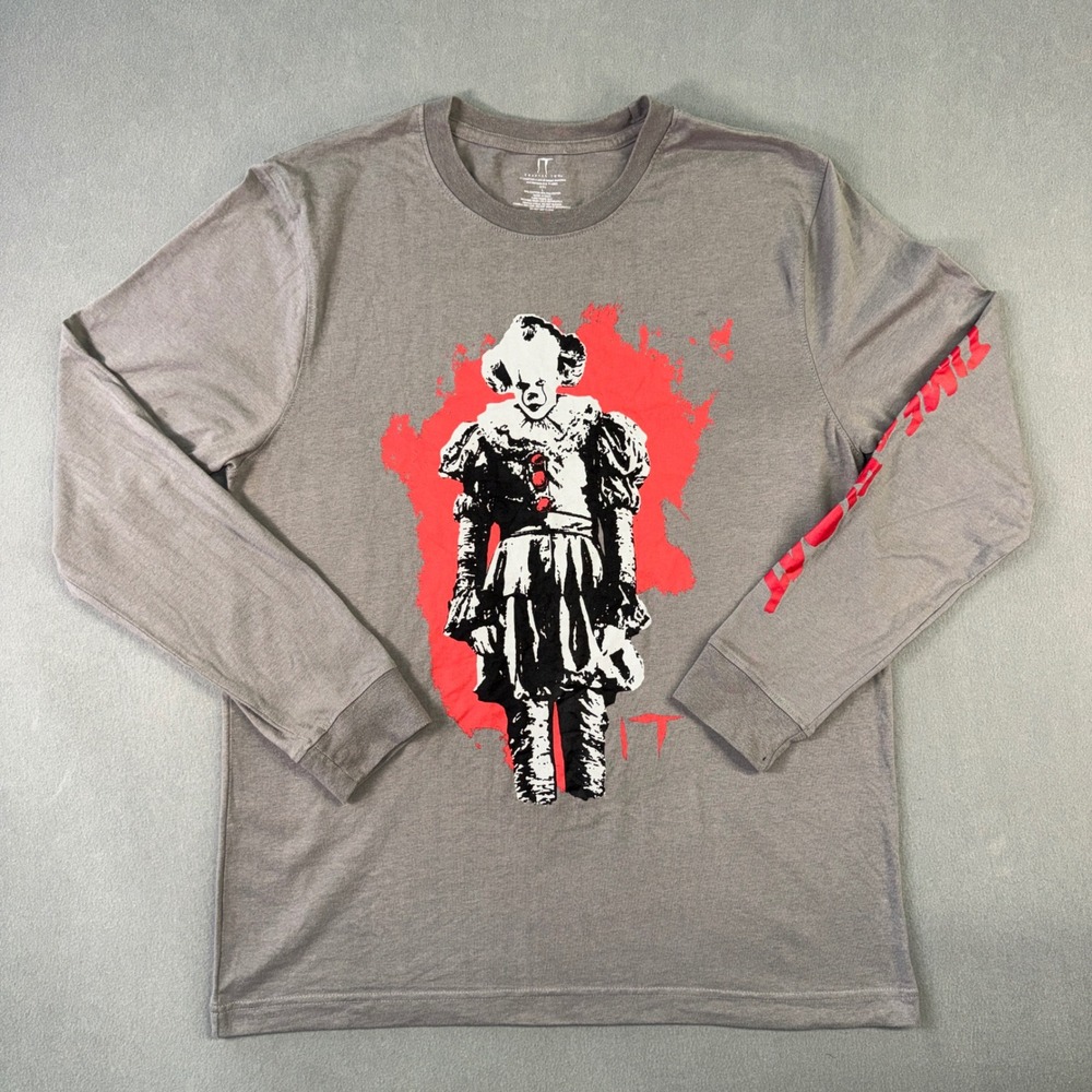 IT Chapter Two Pennywise Long Sleeve Shirt Gray Mens Large Time To Float Horror